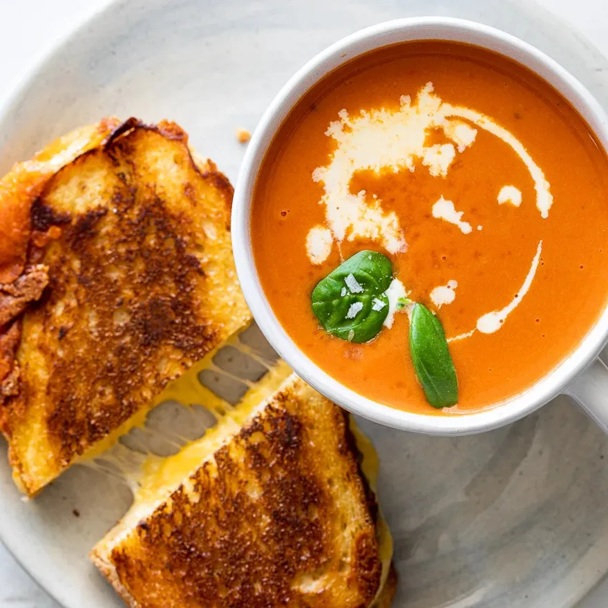Tomato Soup. Una sopa acompañada de un Grilled Cheese.