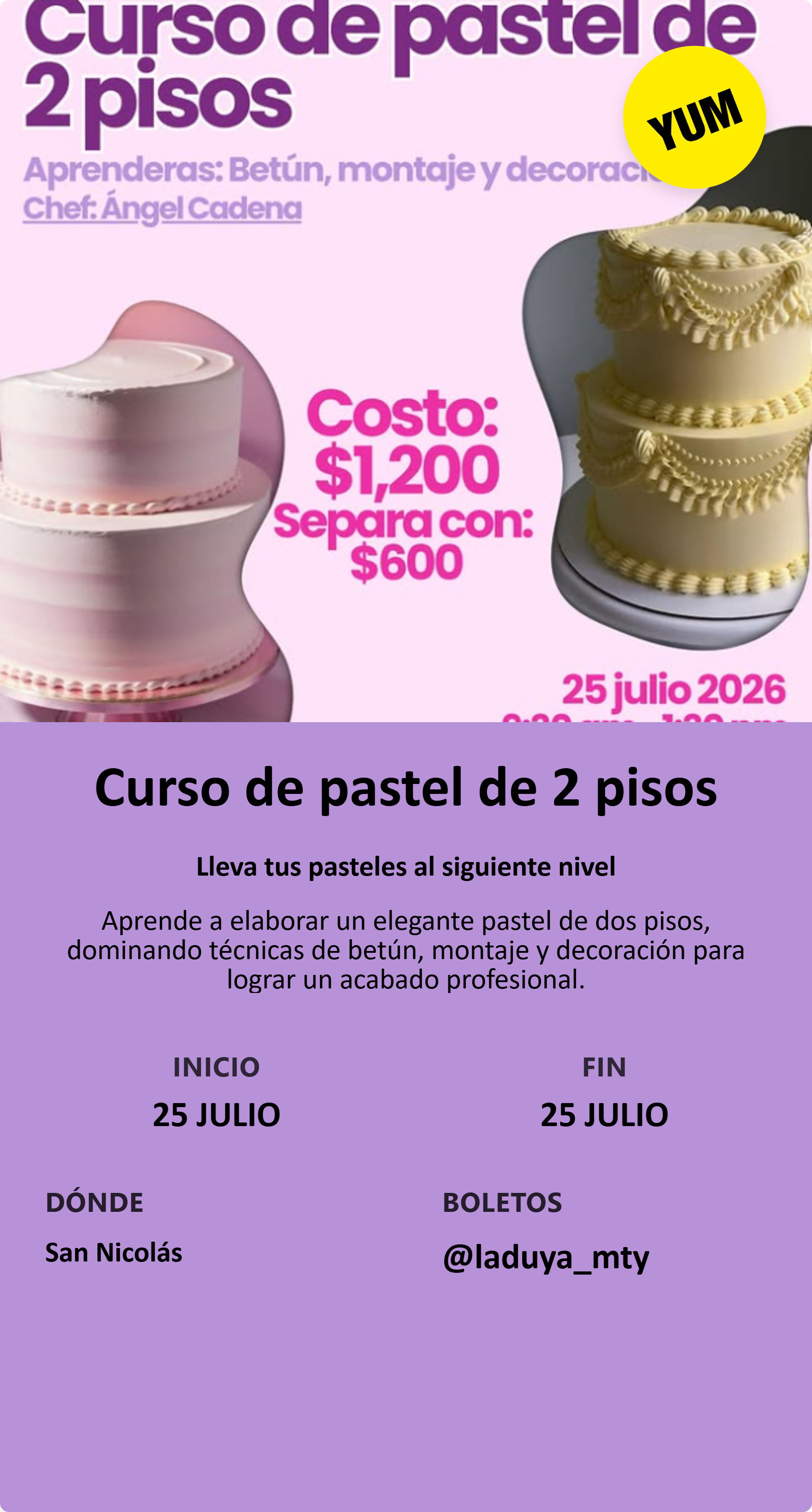 Curso de pastel de 2 pisos