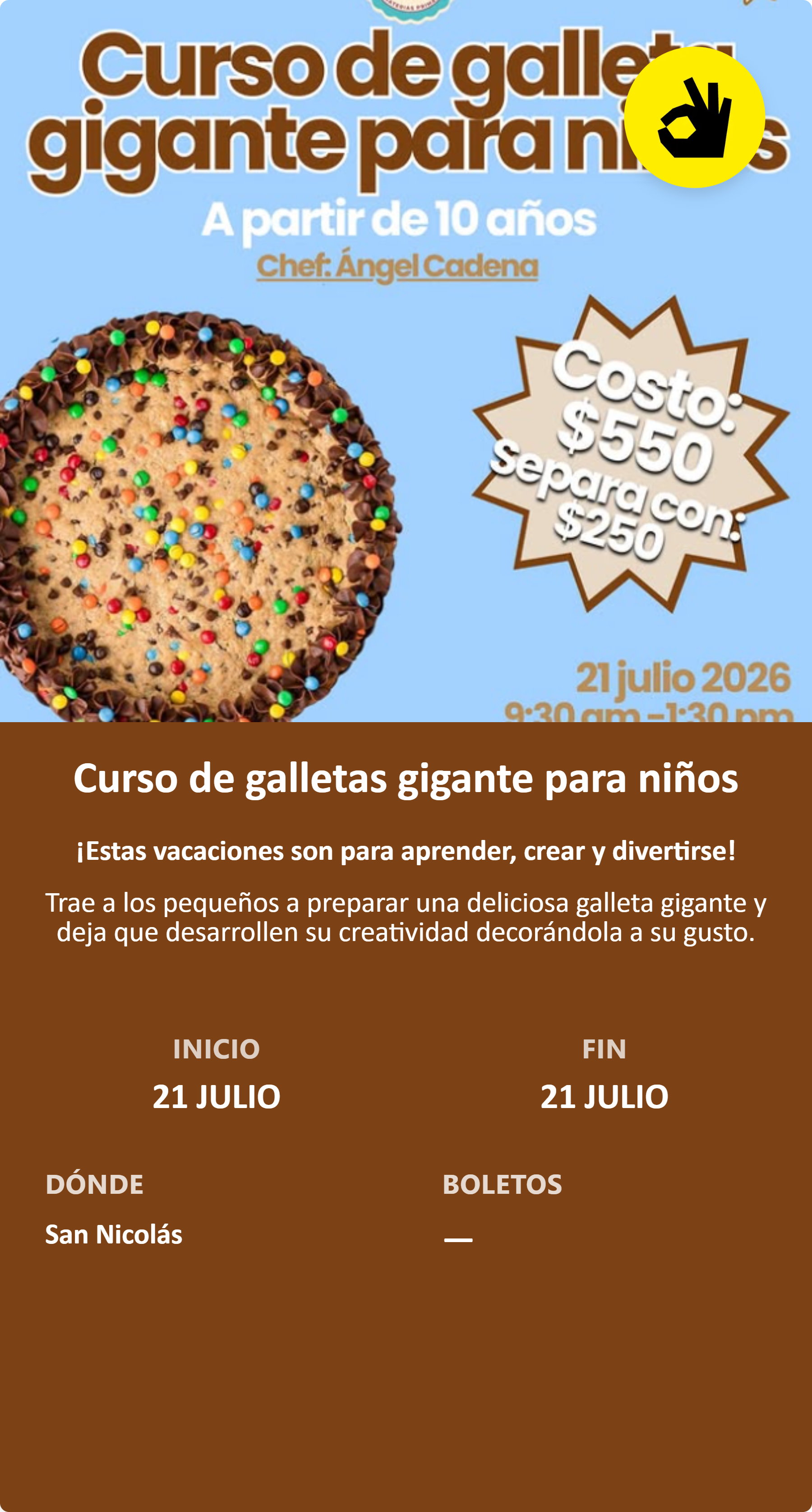 Curso de galletas gigante para niños