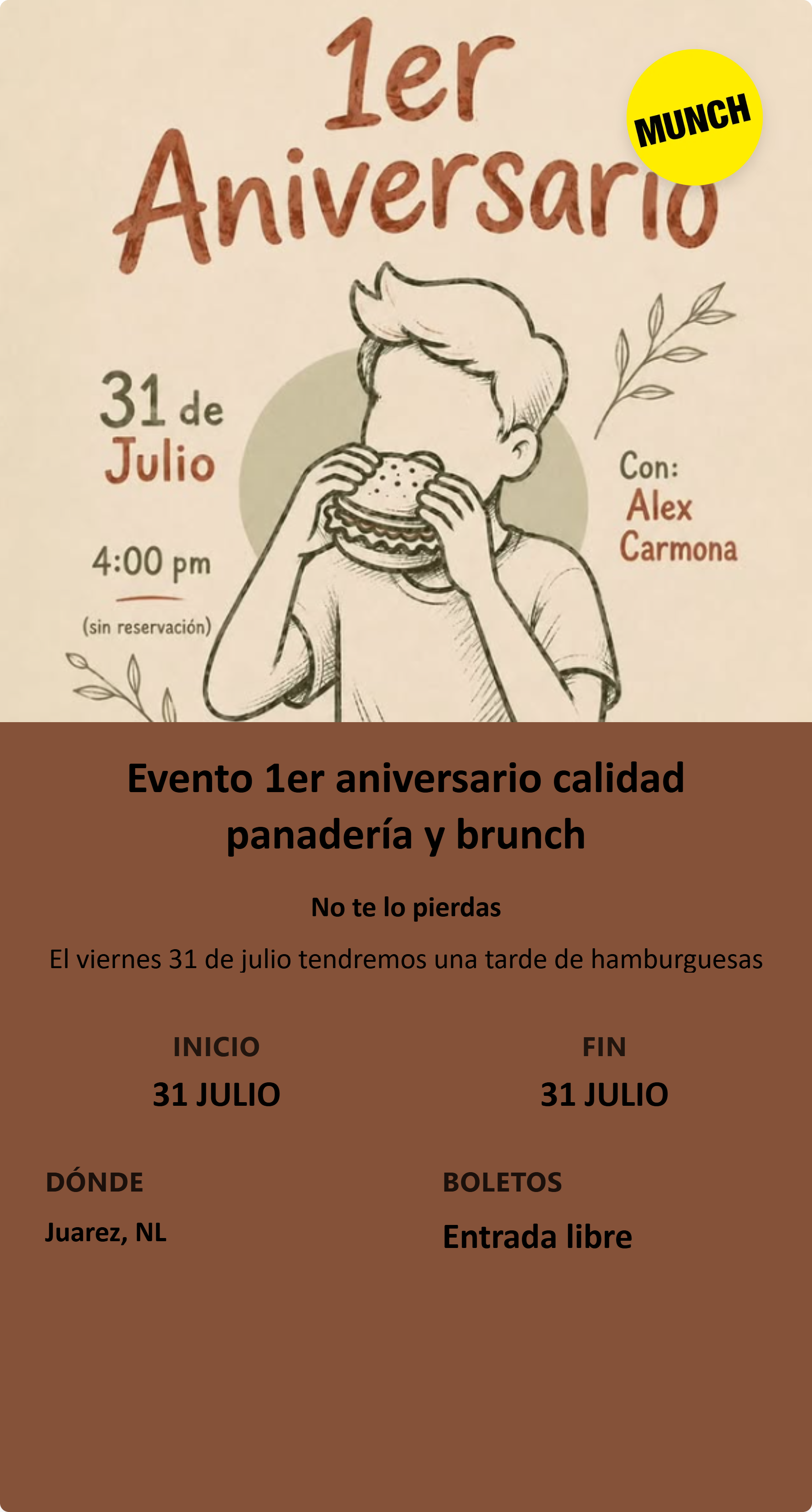 Evento 1er aniversario calidad panadería y brunch