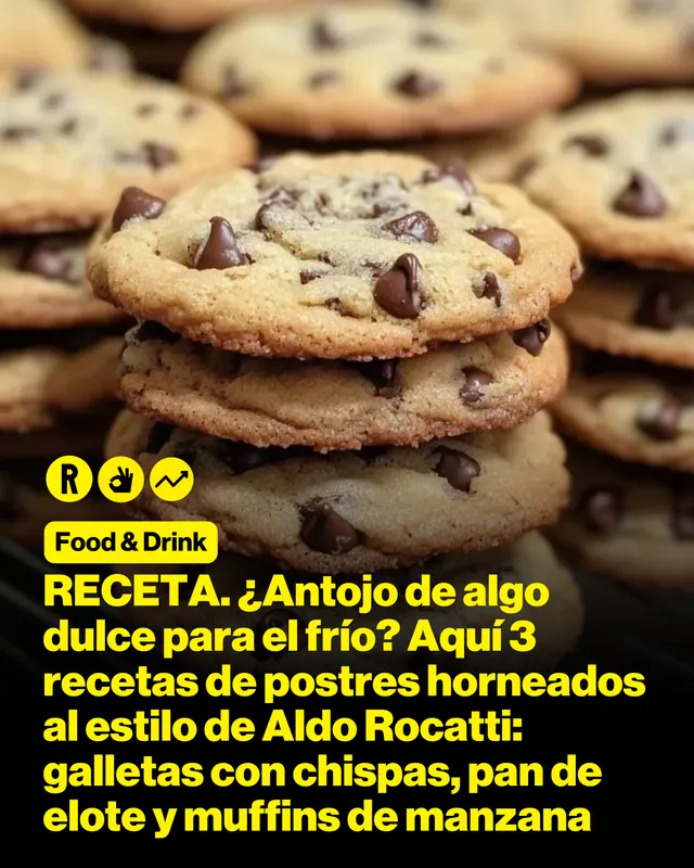 RECETA. ¿Antojo de algo dulce para el frío? Aquí 3 recetas de postres horneados al estilo de Aldo Rocatti: galletas con chispas, pan de elote y muffins de manzana