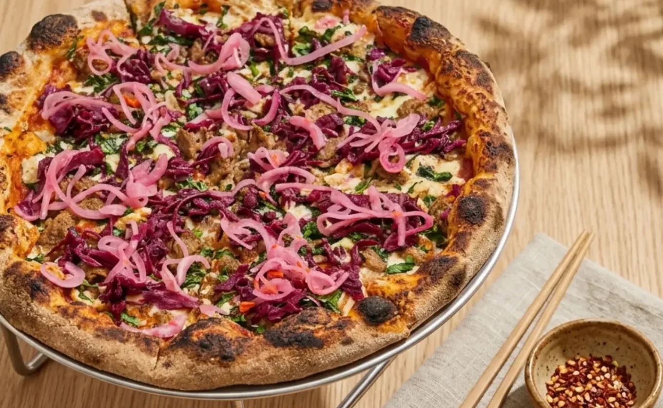 Los restaurantes veganos también hacen colaboraciones, aquí un nuevo platillo: pizza ítalo-japonesa