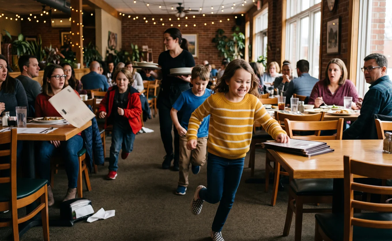 Ruidos y juegos de los niños dentro del restaurante